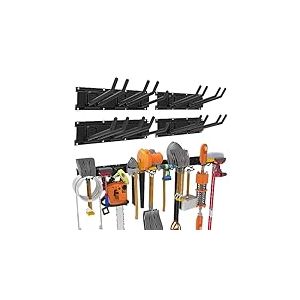 Organiseur de rangement robuste pour outils de garage, 162,6 cm, 4 rails et 10 crochets r&eacute;glables, organiseur pour outils de garage, support mural, acier aluminium pour jardin (162,6 cm, 4 rails),