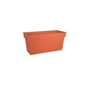 EDA - Muret Toscane 80 cm - Jardinière à roulettes - Volume 74 L - avec Réserve d'eau et Grille Filtrante + Goulotte d'Arrosage - 79 x 35 x 39 cm - Orange Terre Battue