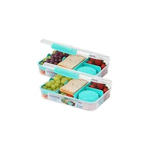 Sistema Boîte à bento Création - Boîtes à déjeuner compartimentées avec pots à snacks - 1,48 l - Sans BPA - 2 unités - Vert menthe