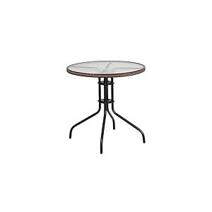 Flash Furniture Barker Table Ronde en métal et Verre trempé avec Bordure en rotin Marron foncé 71 cm