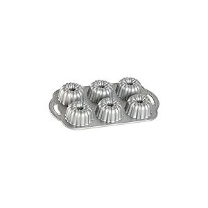 Nordic Ware Moule à Gâteau Bundtlette, Moule Gâteau Bundt en Fonte d'Aluminium pour Cuire Jusqu'à 6 Mini Gâteaux Bundt, Moule Antiadhésif Fabriqué aux États-Unis, Couleur : Argenté