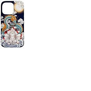 Pagode du Dragon Renard Kitsune &agrave; Neuf queues Japonaise Coque pour iPhone 14 Pro Max