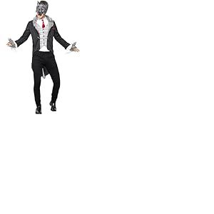 Smiffys Costume grand méchant loup, Deluxe, Gris, avec veste, queue amovible, fausse chemise, masque et gants