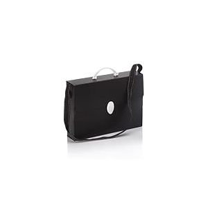 Favorit Mallette noire en polypropyl&egrave;ne alv&eacute;olaire avec bandouli&egrave;re pointill&eacute;e, format 27 x 37,5 x 8 cm, avec poign&eacute;e arrondie et fermeture de couleur blanche, convient pour contenir une rang&eacute;e de 60