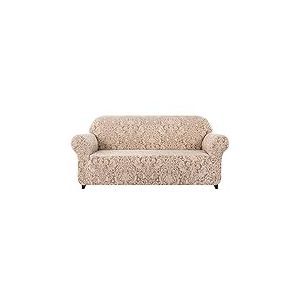 subrtex 1 Pièce Housse de Canapé avec Accoudoirs Jacquard Damassé Extensible Motif Fleurs Canapé Protecteur Décorative (3 Places, Beige Marron)