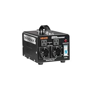 VEVOR Transformateur 220 V &agrave; 110 V et 110 V &agrave; 220 V, Transformateur de Tension &Eacute;l&eacute;vateur et Abaisseur, 1000 VA, avec Prises Am&eacute;ricaines, Europ&eacute;ennes, Cordon d'Alimentation, Protection par Disjoncteur