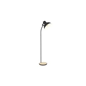 Eglo Lampadaire Lubenham, luminaire sur pied vintage de style industriel, lampe de salon rétro en acier et bois, noir et brun, douille E27, certifié FSC, avec interrupteur