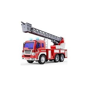 GizmoVine Gros Camion Pompier Jouet, Grand Voiture Pompiers XXL avec Échelle, Sonore et Lumineux, Realiste Maquette Véhicule, Fire Truck, Cadeau Anniversaire Enfant 3 4 5 6 7 8 Ans - Rouge
