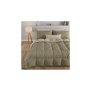 PETTI Artigiani Italiani - Couette Chaude Hiver 260x270 Bicolore BoueTaupe, Couette Double Face, Couette pour lit 2 Personnes, Couette en Microfibre 300g/m², Made in Italy