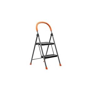 TreeLen Escabeau à 2 marches, Tabouret Pliant en métal pour Adultes, échelle Pliante en Acier Portable pour Usage intensif, Larges marches antidérapantes, léger et Robuste, Orange