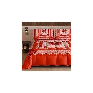 PETTI Artigiani Italiani - Couette Une Place et demie d'hiver, Couette Une Place et demie, Couette Double Face Couleur Unie et Impression num&eacute;rique n&oelig;ud Rouge, fabriqu&eacute;e en Italie