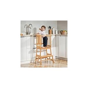 COSYLAND Tour d Observation Enfant, Tour d'observation Montessori Durable, S&ucirc;r et S&eacute;curis&eacute; Tour d'apprentissage Bebe en Bambou, Chaise Montessori Enfant &Agrave; Partir de 18 Mois, Classic Natural