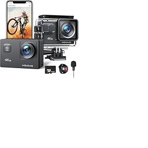 WOLFANG Caméra Sport GA100 4K 30 FPS avec MicroSD 32 GB, Caméscope WiFi de 20 MP, Caméra sous-Marine 40M avec Microphone, Télécommande, EIS Anti-Vibration, Batterie 2 x 1050 mAh