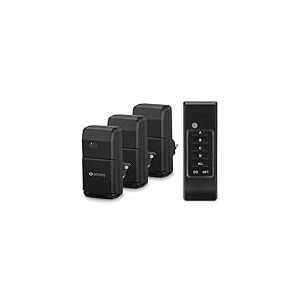sonero Set de Prises Radio-pilotées: 3X Prise Radio-pilotée et 1x télécommande Radio, 1100 Watts, portée Maxi 30m Remove Previous,Extérieur, étanche aux éclaboussures, IP44, Noir