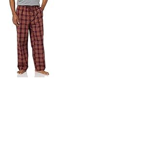 Amazon Essentials Pantalon de Pyjama tissé à Coupe Droite avec Poches pour Homme, Motif écossais Rouille Bordeaux, Taille L