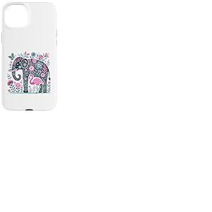 Boho Elephant Floral Butterfly Teal Blue Cute Pink Flamingo Coque pour iPhone 15 Plus