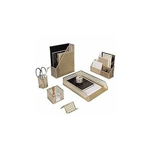 BLU MONACO Ensemble d&rsquo;organisation de bureau avec trieur de courrier, porte-notes autocollantes, pot &agrave; stylos, porte-magazines, bac &agrave; lettres et porte-cartes de visite, dor&eacute;/rose