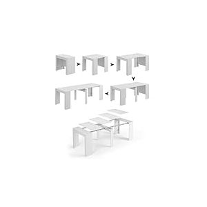 Dmora - Table console &agrave; rallonge Compton, Table &agrave; manger extensible, Table avec rallonges extensible jusqu'&agrave; 10 places, 51/237x90h78 cm, Blanc Brillant
