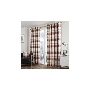 Fusion - Rideaux Tartan Rouge 117 x 137 cm - 100% Coton - 2 Panneaux - Rideaux &agrave; Carreaux Rouge Rubis - Rideaux &agrave; &oelig;illets Bordeaux &agrave; Motif &eacute;cossais - Rideaux Rouges pour Salon et Chambre &agrave; Coucher