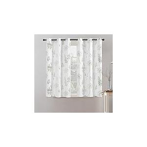 XTMYI Rideaux Courts de Salle de Bain pour Petite fen&ecirc;tre, 80% occultants, Motif Fleurs Sauvages, Eucalyptus Aquarelle, pour Cuisine, Chambre d'enfant, 114 cm de Long, Vert Sauge et Gris