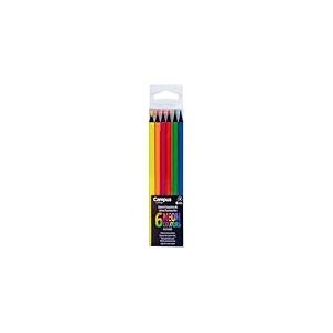 Campus - Crayons de Couleur Néon, Assortiment de 6 Crayons de Couleur Fluorescents, Crayons de Dessin Triangulaires en Bois Noir, Étui Transparent avec Crochet, Crayon Coloriage Adulte (Néon)