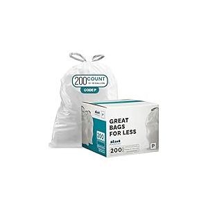 Plasticplace Lot de 200 sacs poubelle avec cordon de serrage, compatibles avec simplehuman Code P, sacs poubelle blancs de 50 &agrave; 60 litres, 59,7 x 80 cm