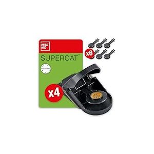 SWISSINNO Piège à Souris SuperCat | Efficace + Réutilisable avec Appât au Beurre de Cacahuète | Capture Rapide | Utilisation Intérieure et Extérieure | 4 Pièges + 6 Recharges d'Appât