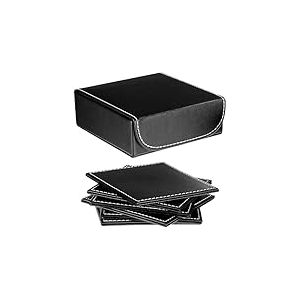 Premier Housewares 8828010 sous-verres carrés avec support Lot de 6, simili cuir, Noir