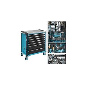 HAZET Servante d'atelier 179NXL-7-382, 7 tiroirs, avec 382 Outils, Plan de Travail en Acier Inoxydable, verrouillable, Protection des ar&ecirc;tes, roulettes &agrave; roulement &agrave; Billes et Fermeture Automatique