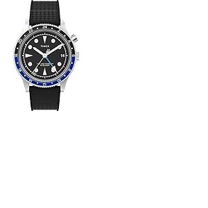 Timex Waterbury Montre pour hommes, 39 mm, bracelet en caoutchouc synth&eacute;tique, en deux pi&egrave;ces, cadran noir, bo&icirc;tier en acier inoxydable TW2W22600