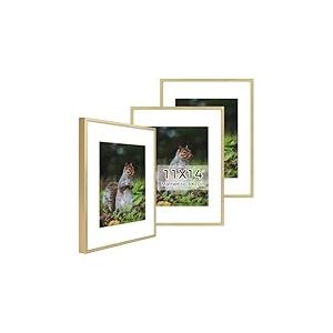 Golden State Art, Lot de 3 cadres en aluminium de 28 x 35,6 cm avec passe-partout ivoire pour photos de 20,3 x 25,4 cm, comprend des crochets en dents de scie et des pinces &agrave; ressort &ndash; Montage mural