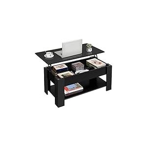 Yaheetech Table Basse avec Plateau Relevable en Bois MDF, Table de Salon Moderne avec Compartiment Cach&eacute; et Porte-Revues, Une &Eacute;tag&egrave;re de Rangement, Bureau Chambre Salon