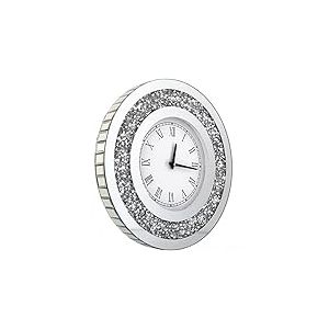 DMDFIRST Horloge Murale Ronde argentée de 50,8 x 50,8 cm avec Strass Scintillants, décoration Murale, Miroir en Verre argenté, décoration d'intérieur, Fonctionne avec 1 Pile AA (Non Incluse)