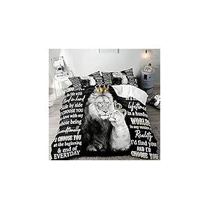 VIVIHOME Parure de lit 3 pi&egrave;ces avec Housse de Couette Motif Lion Africain, Parure de lit Noire, Housse de Couette, d&eacute;coration de Chambre &agrave; Coucher pour Couples, Cadeau Romantique pour Couple de