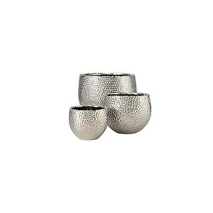 Boltze 5339700 Lajos Lot de 3 Pots de Fleurs, Design élégant, diamètre 24 cm, 13 cm, 17 cm, Cache-Pot pour Plantes d'intérieur Argenté