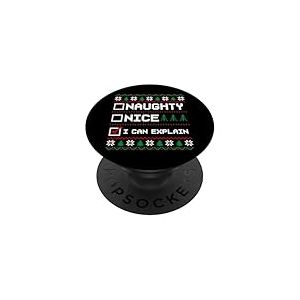 Pull de No&euml;l Moche Naughty Nice I Can Explain Pixel PopSockets PopGrip Adh&eacute;sif