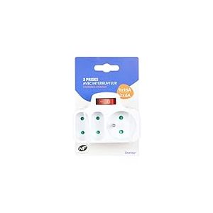 ITENSE - Multiprise électrique,Prise Multiple - Fiche Triplite - 3 Prises - 1 x 16A + 2 x 6A - avec Interrupteur - Multiprise Murale - Couleur: Blanc - Sécurité Enfant - Tension: 230V - Matière: PVC