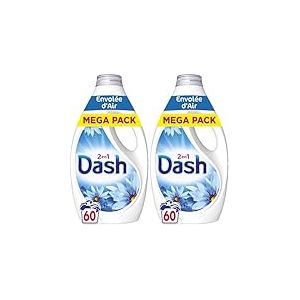 Dash 2en1 Lessive Liquide Envolée d'Air, 60 Lavages, 3 Semaines de Fraîcheur, Avec Lenor, Parfum Brise Marine et Fleurs Fraîches, Nettoyage en Profondeur, Fabriquée en France (Lot de 2)