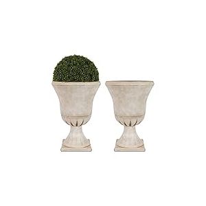 Worth Lot de 2 Pots de Fleurs Ronds Classiques en résine pour Plantes d'extérieur, Arbre, 55,9 cm de Haut, Beige Traditionnel, Porche, 38,1 cm de diamètre, Grande Imitation Pierre décorative pour