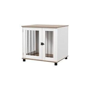 PawHut Cage pour Chien Animaux sur Pieds 2 en 1 Table d'appoint avec 1 Porte verrouillable - métal et Panneaux de Particules - dim. 73L x 60l x 68H cm