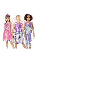 Rubies Barbie - 3 ensembles avec jupes et top, diadème, gomme à cheveux et autocollants, officiel Mattel pour anniversaire, Noël, cadeaux et jeux, taille unique