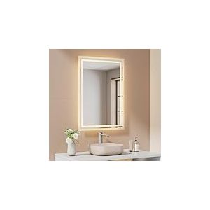 EMKE Miroir Salle de Bain avec &Eacute;clairage,50x70cm, Miroir LED Salle de Bain,Lumi&egrave;re Blanc Chaud 3000K Miroir Mural avec &Eacute;clairage,Horizontal/Vertical, IP44 &Eacute;conomique en &Eacute;nergie