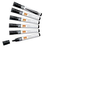Nobo Marqueurs Effaçables à Sec Liquid Ink pour Tableau Blanc, Pointe Biseautée de 4mm, Lot de 10, 1915382, Noir
