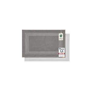 Komfortec Lot de 2 Tapis de Bain en Tissu &eacute;ponge, Lavable, 600 g/m&sup2; et 100% Coton, Absorbant et &agrave; s&eacute;chage Rapide, 50 x 70 cm, Gris argent&eacute;/Blanc