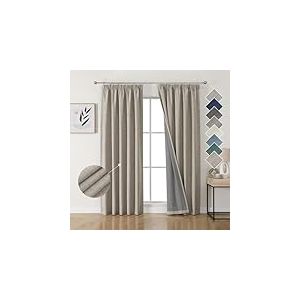 Joydeco 100% Rideau Occultant Thermique en Lin avec Galon Fronceur 140x220 cm 2 Pi&egrave;ces, Rideau Isolant Thermique Anti Froid et Chaleur &agrave; Passe Tringle pour D&eacute;coration de Porte Fen&ecirc;tre