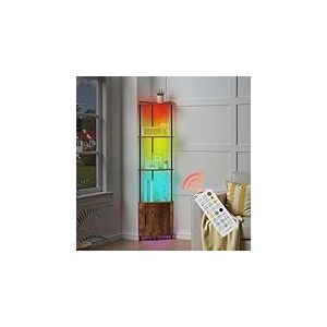 VEVOR &Eacute;tag&egrave;re d'angle &agrave; 5 Niveaux, biblioth&egrave;que du Coin &eacute;troite avec &eacute;clairage LED et Portes, Meuble de Rangement Tour avec Cadre en m&eacute;tal et &eacute;tag&egrave;res en Bois, pour Maison, Bureau, Marron Rustique