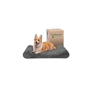 Furhaven Lit pour chien en mousse &agrave; m&eacute;moire de forme pour chiens de grande/moyenne taille avec housse amovible lavable, pour chiens pesant jusqu'&agrave; 17,2 kg &ndash; Matelas en peluche Minky et velours de luxe