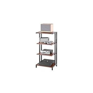 VEVOR Meuble Audio Visuel 4 Niveaux, Étagère Multimédia en Bois, Support Multimédia avec LED, Hauteur Réglable, pour Lecteurs DVD/Décodeurs de Câbles/Consoles de Jeux, Salle d'Enregistrement, Marron