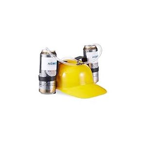 Relaxdays- Boisson de Fête, Casque à Tube, 2 Canettes de Bière, Article Drôle Carnaval Football, Jaune, Adulte Unisexe, 10022789_48, HLP 13 x 32 x 28 cm