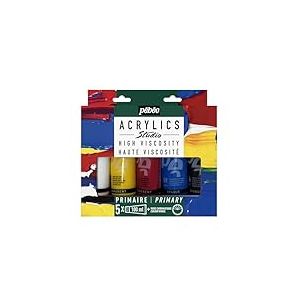 PEBEO Studio ACRYLICS Set 5 x 100 ML + Roue CHROMATIQUE, Blanc Titane, Jaune Primaire, Magenta Primaire, Cyan Primaire et Noir de Mars